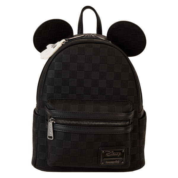 Loungefly Disney Mickey Mouse mini backpack — front view showing the debossed checkerboard pattern and 3D Mickey ears