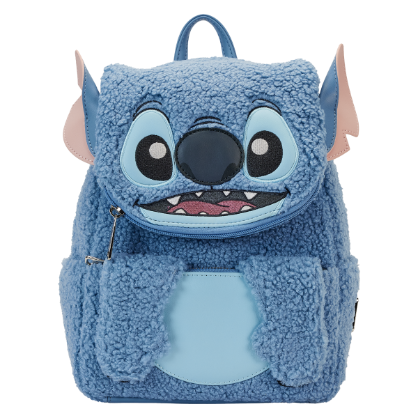 Loungefly Disney Stitch Plush Mini Backpack — front view of the plush Stitch mini backpack with 3D ears