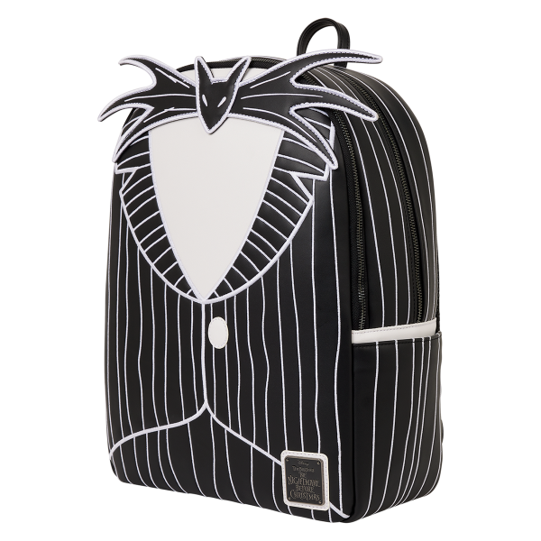Loungefly Disney The Nightmare Before Christmas Jack Skellington Full-Size Backpack — angled view of the Loungefly Jack Skellington full-size backpack
