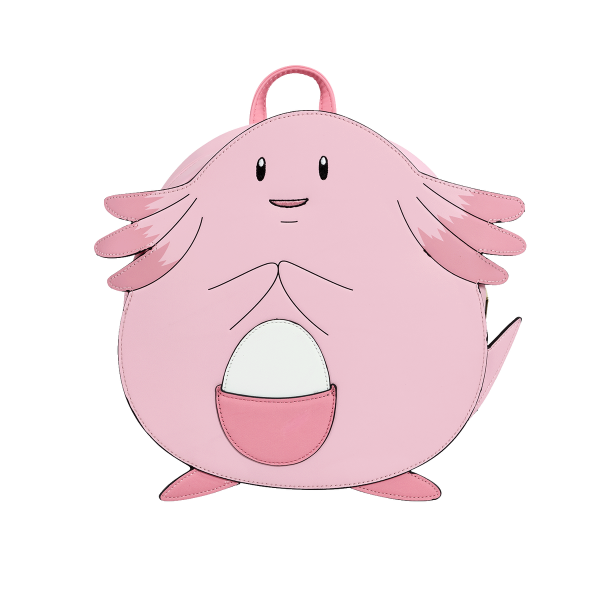 Loungefly Pokémon Chansey Cosplay Mini Backpack — front view showing Chansey’s embroidered face and pouch pocket
