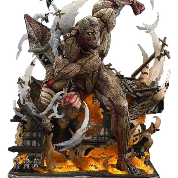 Reiner Braun Armored Titan statue by Prime 1 Studio, mid-transformation on a rubble base