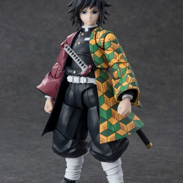 Giyu Tomioka action figure from Demon Slayer wearing a split-patterned haori