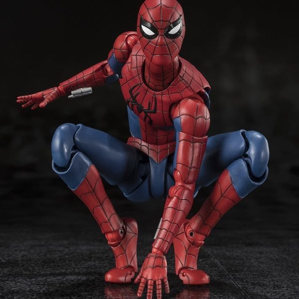 Spider-Man action figure in a low crouching pose with one hand on the ground