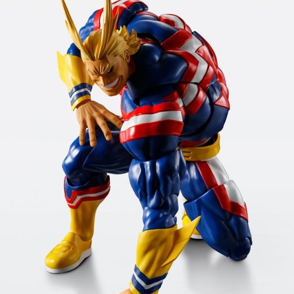 S.H.Figuarts All Might figure crouched low with both arms braced