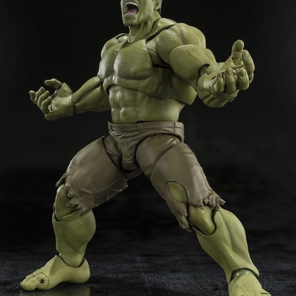 Posable Hulk action figure in a roaring pose with arms outstretched and torn pants