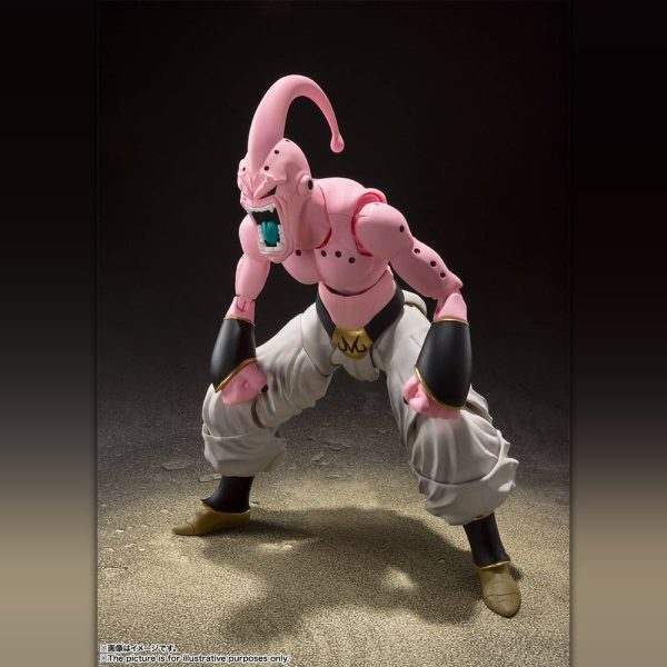 Super Buu action figure in a screaming pose, wearing white baggy pants and black wrist guards