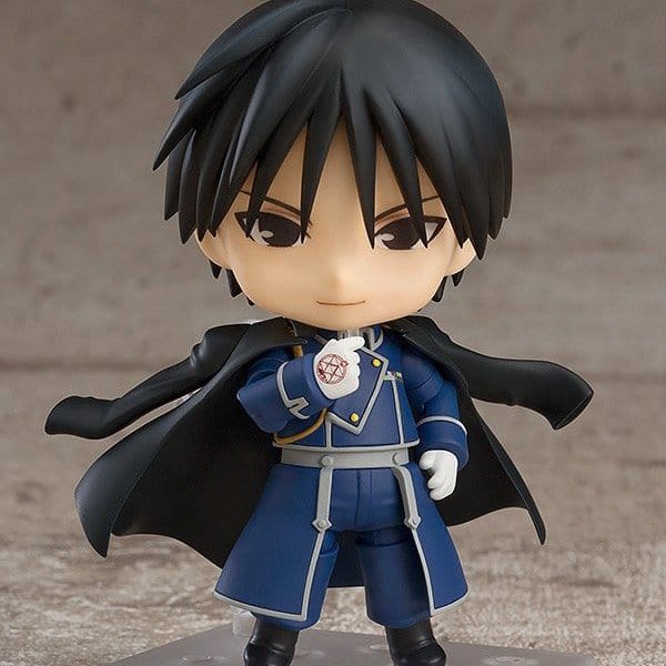 Nendoroid Roy Mustang standing in his blue military uniform and black coat