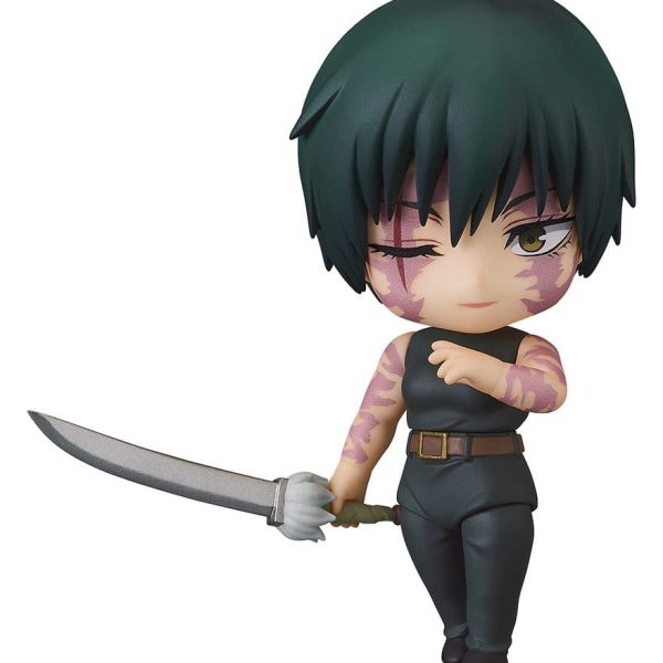 Nendoroid Maki Zen'in figure with short hair and burn scars, holding a sword