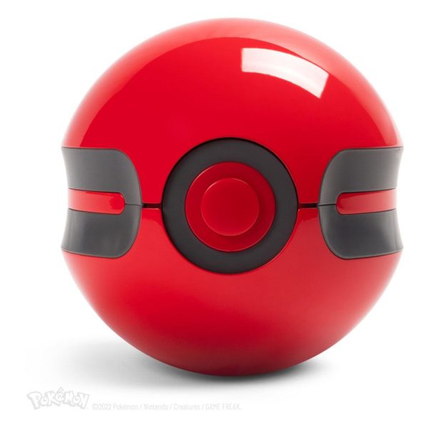 Pokémon Cherish Ball die-cast replica — a glossy red and white Poké Ball displayed on its illuminated presentation stand