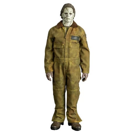 Michael Myers action figure wearing a weathered tan boiler suit and white mask