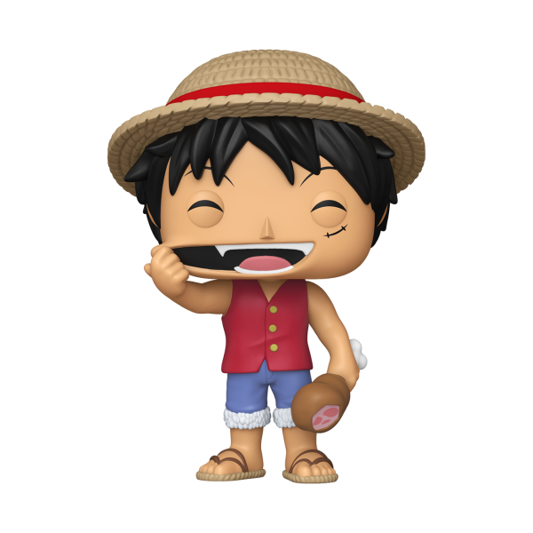 Funko POP! Jumbo Monkey D. Luffy vinyl figure in his straw hat, holding a piece of meat