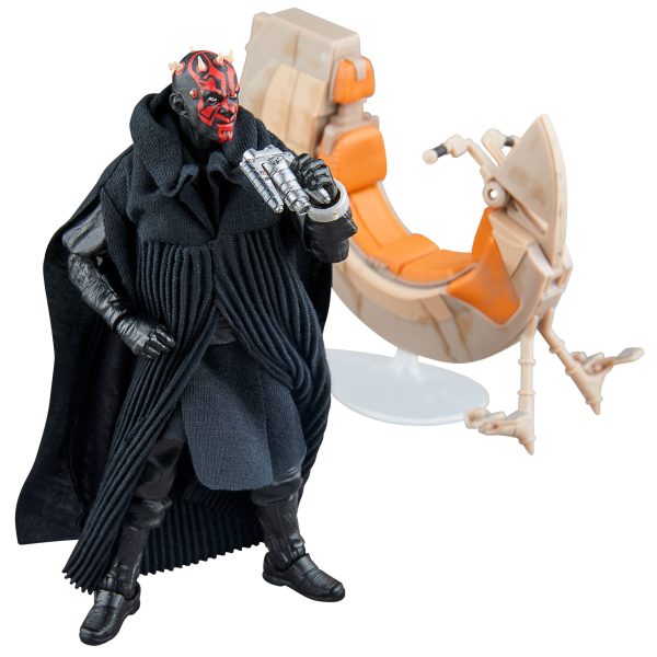 Star Wars Black Series Darth Maul & Sith Speeder Darth Maul leaning into a turn on the Sith Speeder