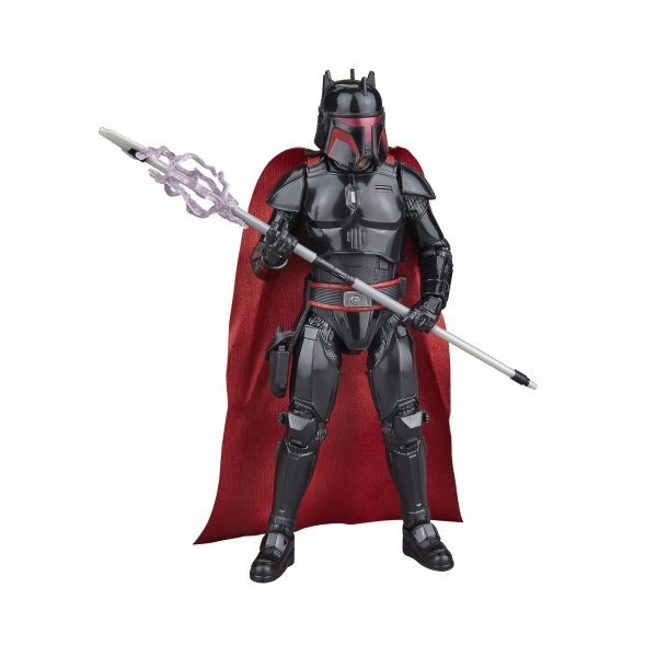 Star Wars Black Series Moff Gideon in Dark Trooper Armor holding the Darksaber aloft
