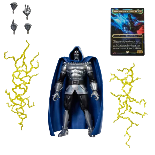 Marvel Legends Doctor Doom 2099 figure shown from the front with cloak