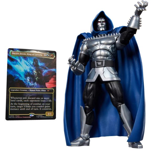 Marvel Legends Doctor Doom 2099 figure beside the King of Latveria foil promo card