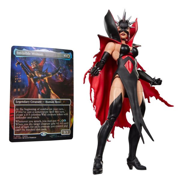 Marvel Legends Malice figure beside the Invisible Woman foil promo card
