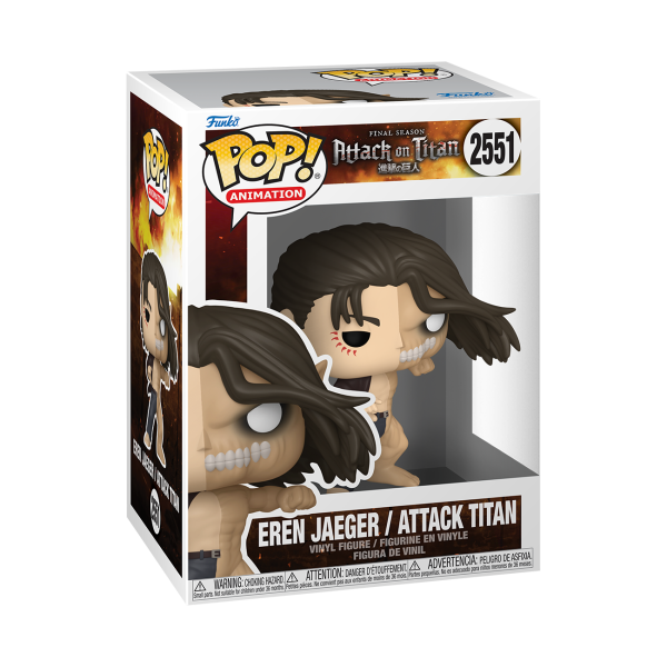 Funko POP! Eren Jaeger / Attack Titan shown in its Attack on Titan window box, POP! number 2551