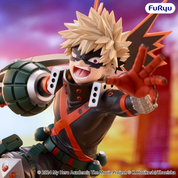 Muchute Katsuki Bakugo mid-blast, full figure front view