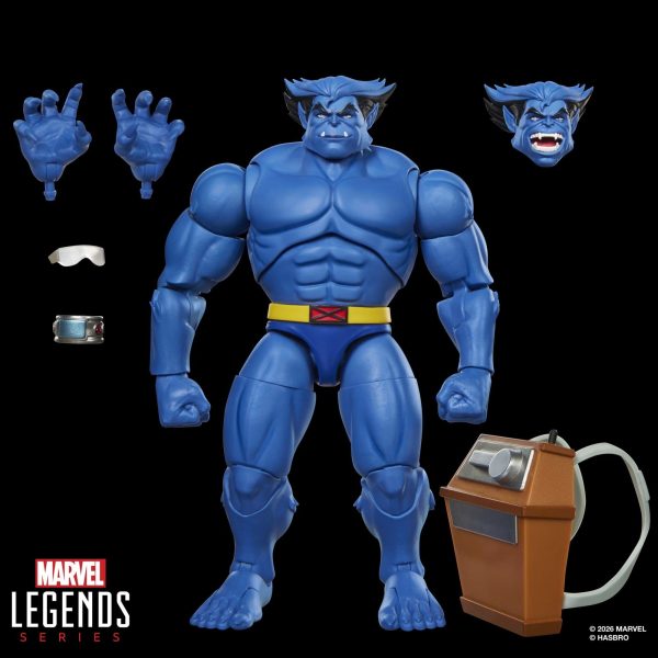 Beast with his alternate head, spare hands, goggles and backpack device laid out