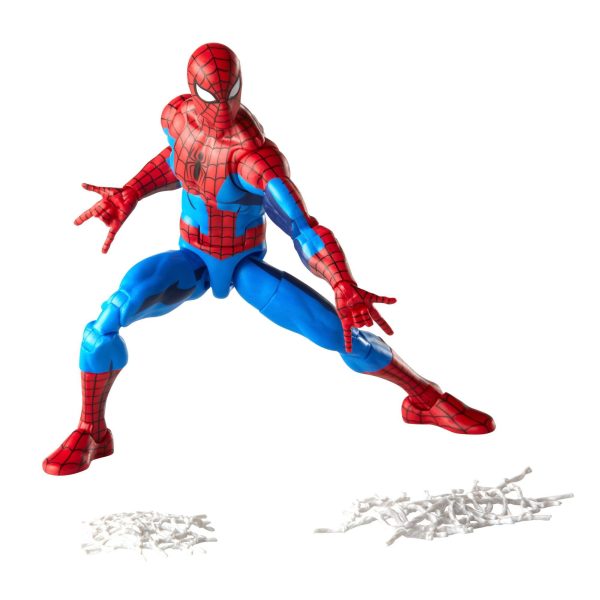 Cel-Shaded Spider-Man in a wide fighting stance above two white web splat effects