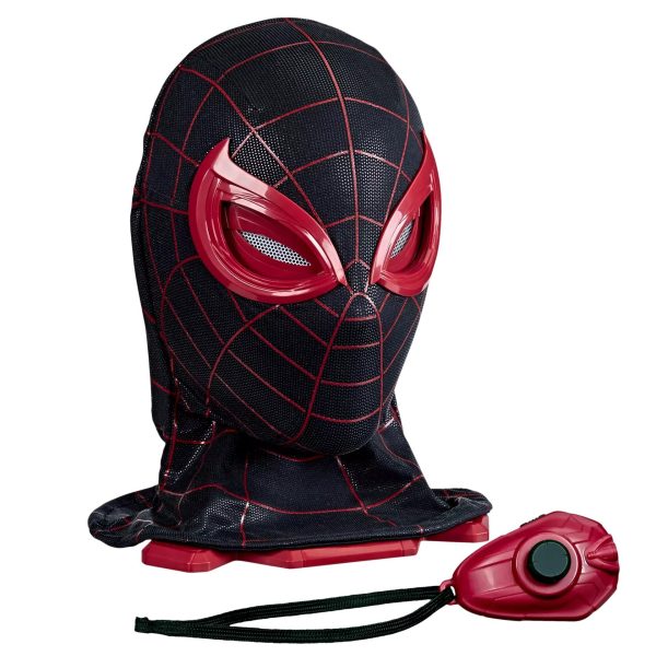 Miles Morales Electronic Mask shown with its neck cowl and handheld remote control