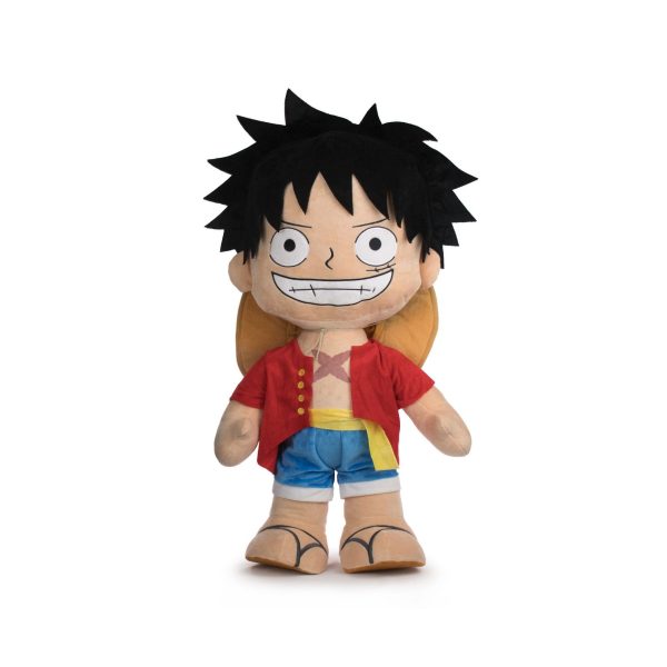 One Piece Luffy Plush 70cm by Barrado, front view with straw hat on his back